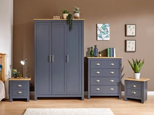 GFW Lancaster 4 Piece Bedroom Furniture Set in Slate Blue and Oak