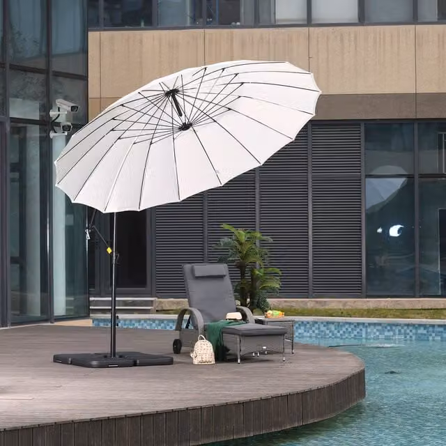 Outsunny Cantilever Umbrella with 18 Ribs and Vents in White