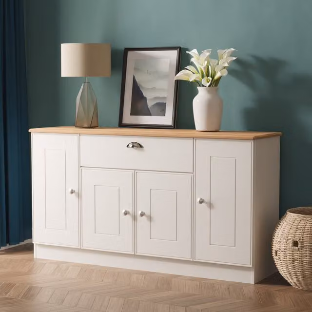 Victoria Wide 4 Door 1 Drawer Unit in Grey Matt and Riviera Oak