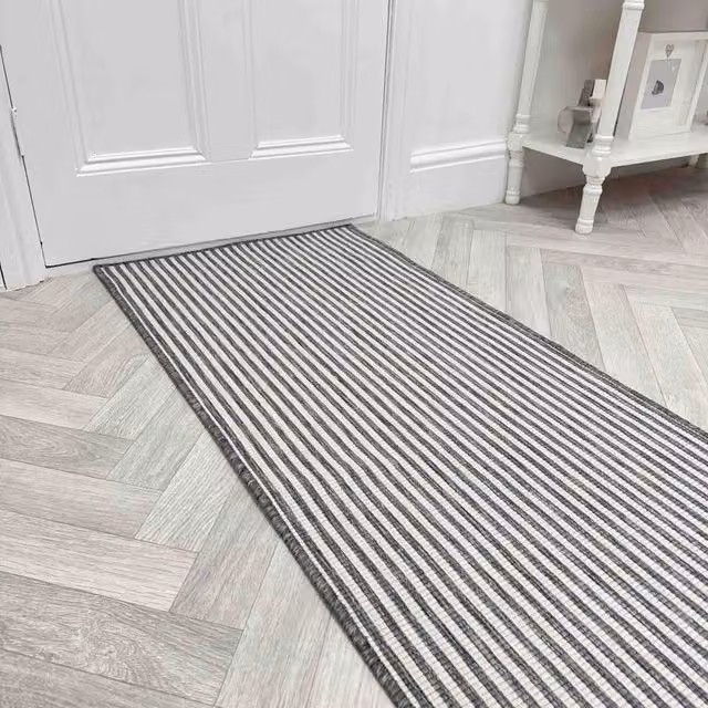 runrug Pinstripe Reversible Carpet Runner Rug in Grey, W/D/H: 70 x 330 cm