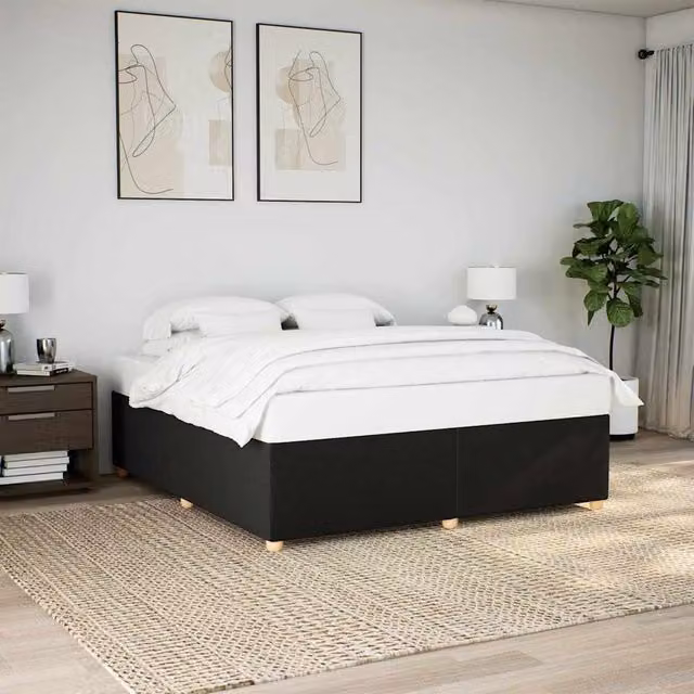 Berkfield Home Upholstered Fabric Bed Frame in Black, Super King Size (200 x 200 cm)