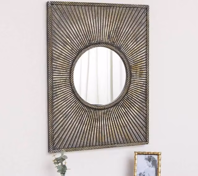 Melody Maison Art Deco Rectangular Wall Mirror in Black and Gold, W: 60 cm, H: 80 cm