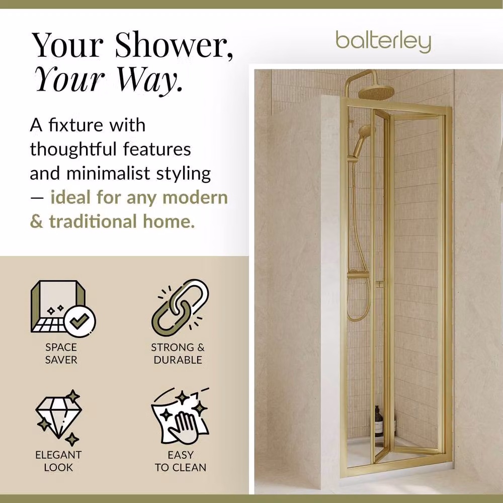 Balterley 4mm Glass Bi-Fold Shower Door, Brushed Brass, W: 800 mm, H: 1900 mm – 2