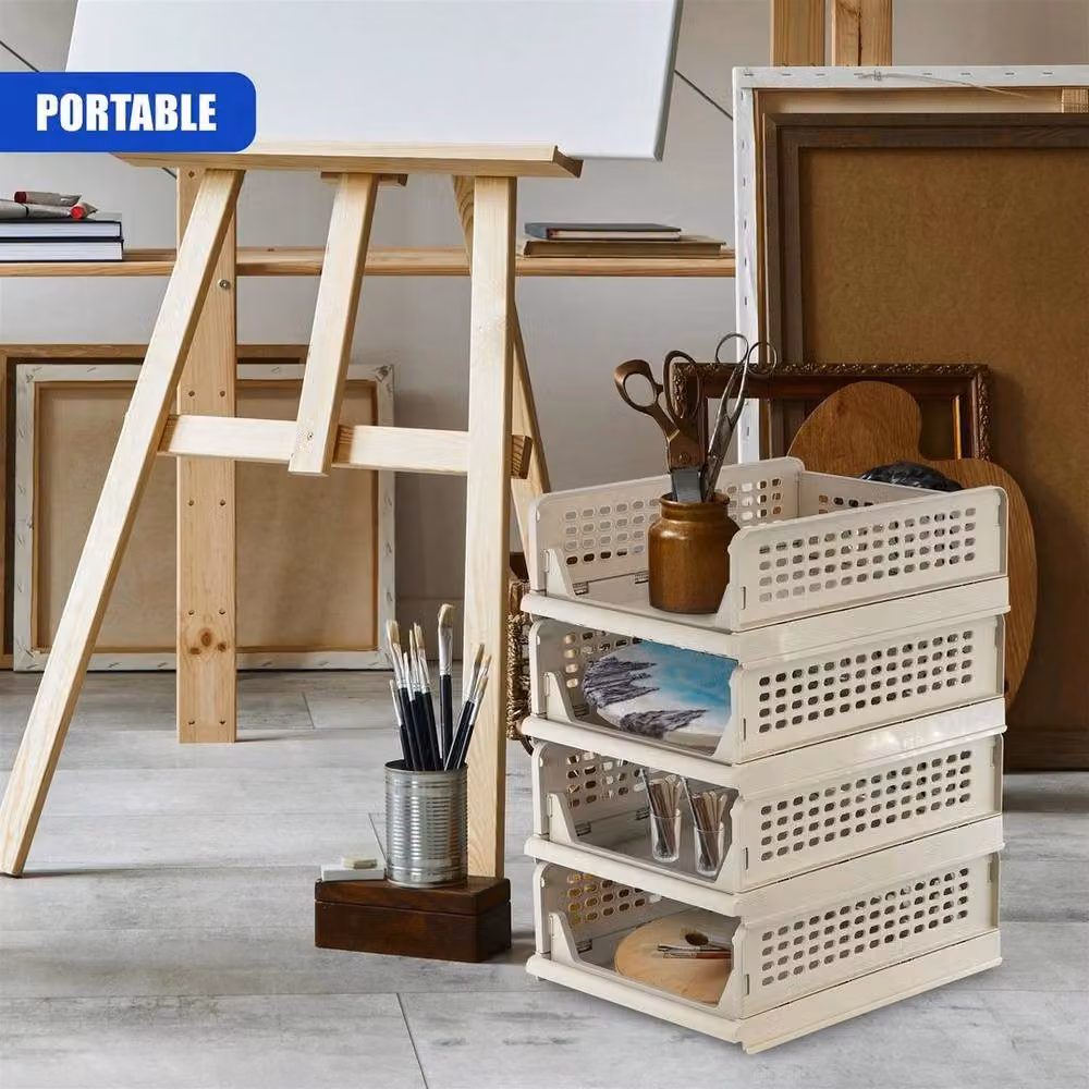 KORVIXA Beige Open Weave Storage Shelf Drawers for Wardrobe and Closet, W/D/H: 43.0 x 33.5 x 14.5 cm – 2