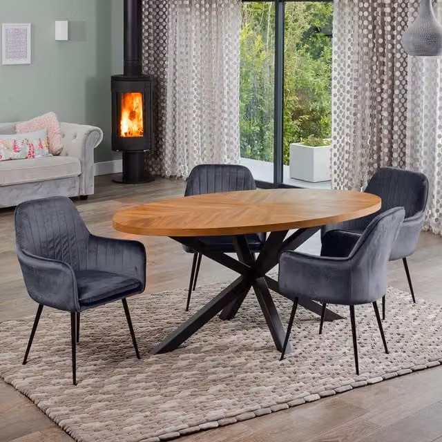 Artemis Home Dosenna Oval Dining Table Set with 4 Grey Carrara Velvet Chairs