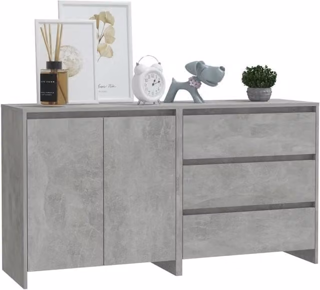 Berkfield Home Decorative 2 Piece Modern Sideboard in Grey MDF, W/D/H: 150 x 41 x 75 cm