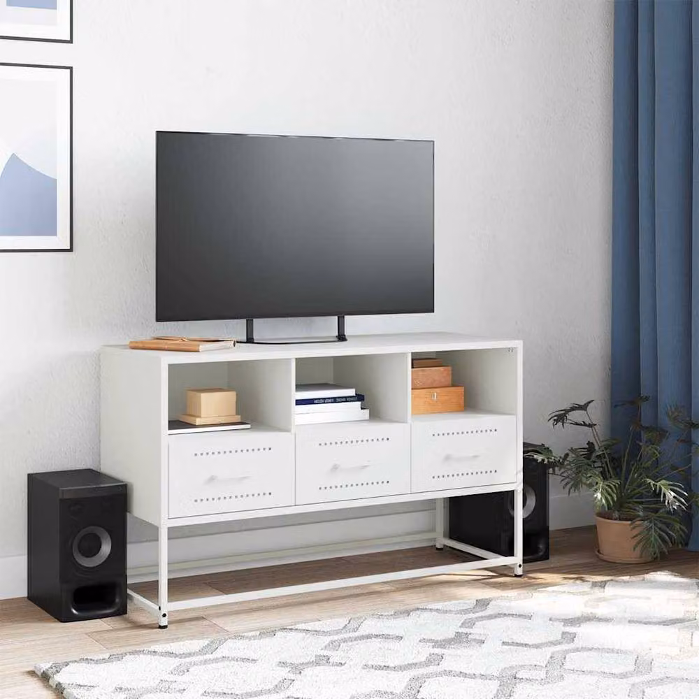 Berkfield Home Industrial White Metal TV Cabinet W: 100.5 cm, D: 39 cm, H: 60.5 cm – 3