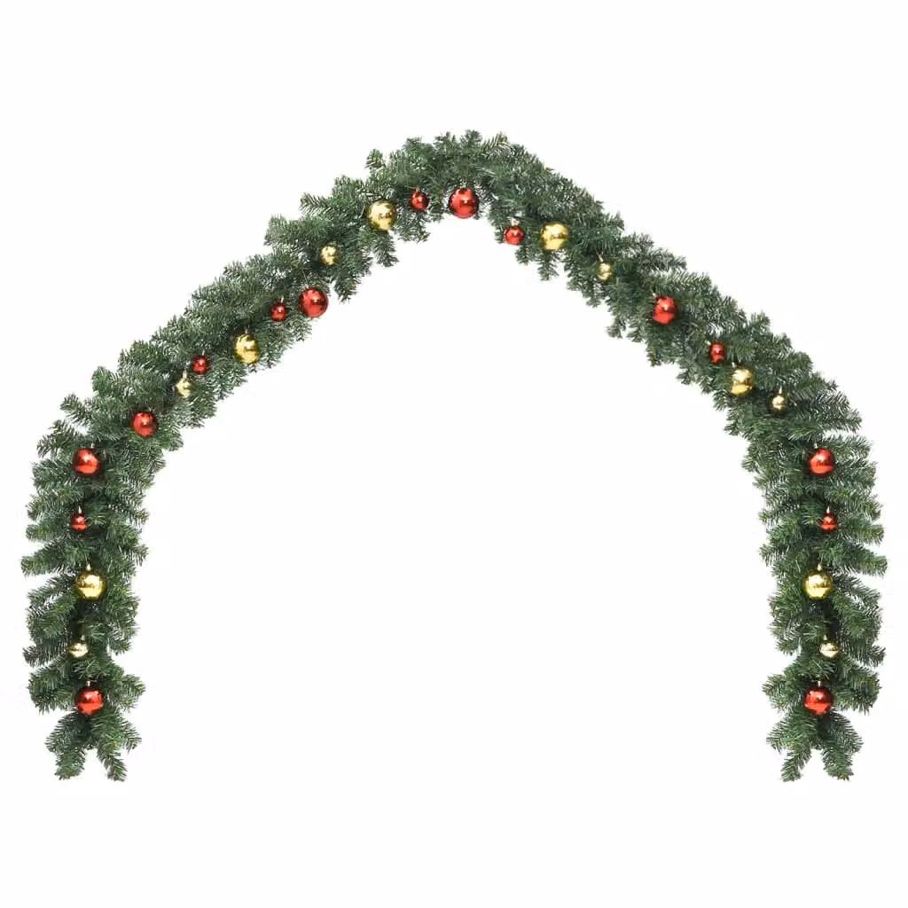 Berkfield Home Christmas Garland with Multicolour Baubles and Warm White LED Lights, Green, 5 m – 2