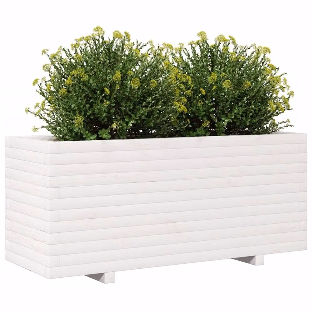 Berkfield Home Decorative Garden Planter in White Solid Pine Wood, W: 110 cm, D: 40 cm, H: 49.5 cm – 2