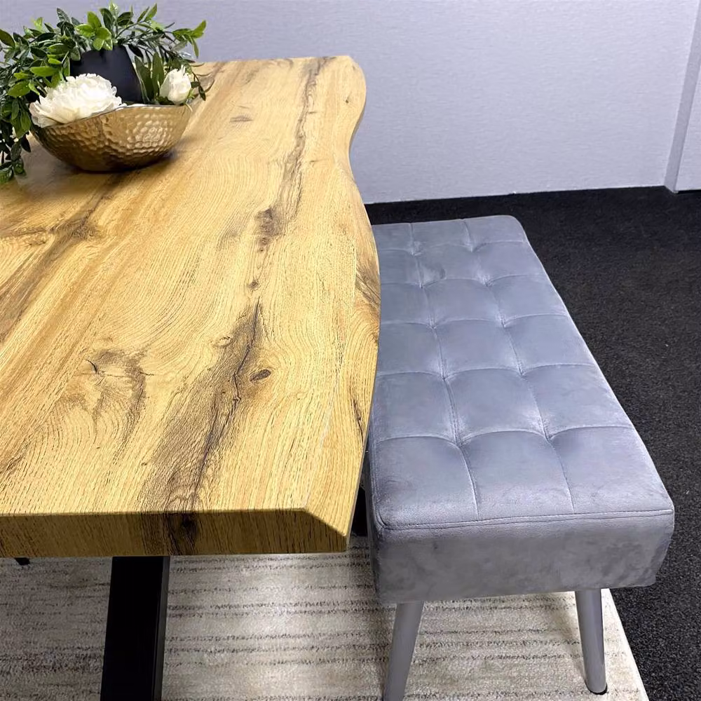 KOSY KOALA Modern Rectangular Dining Set with Velvet Chairs and Wooden Benches in Black, Brown or Grey – 3