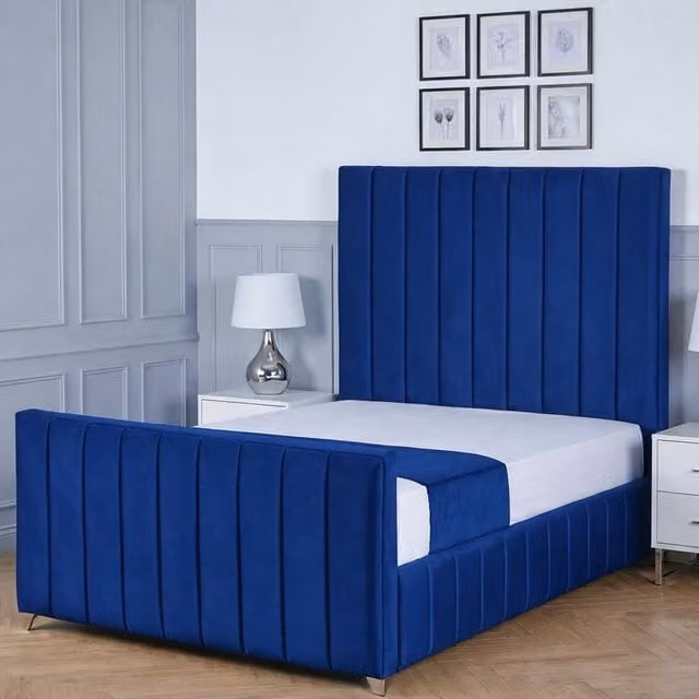 Living Comfort Bedz Zenith Blue Velvet Upholstered Gas Lift Storage Bed, W/D/H: 140 x 200 cm