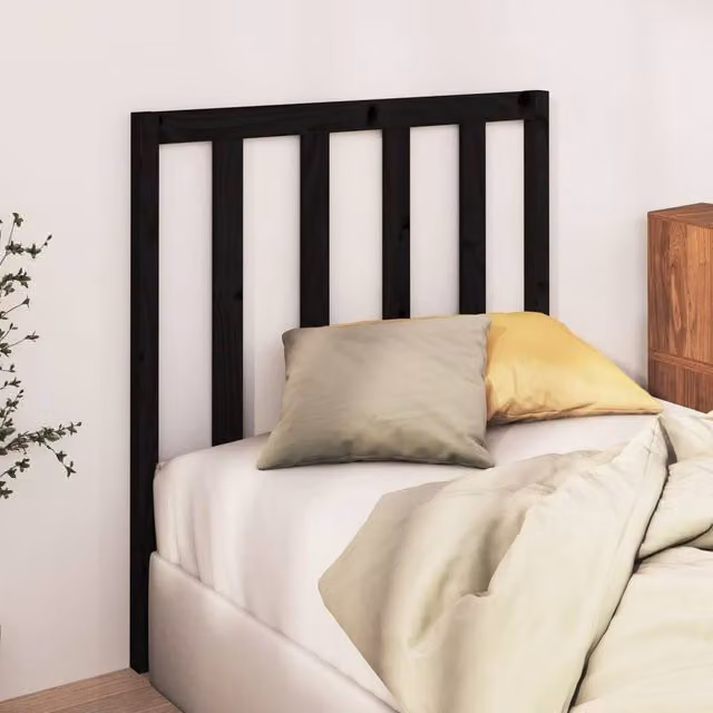 Berkfield Home Beautiful Bed Headboard in Black Solid Pine Wood, W/D/H: 95 x 4 x 100 cm