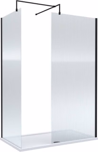 Balterley Fluted Walk-In Wetroom Bundle in Matt Black, W: 140 cm, D: 80 cm