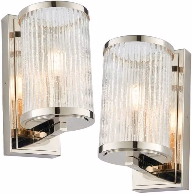 Loops 2 Pack Dimmable LED Wall Lights in Silver with Transparent Ribbed Bubble Glass Shades