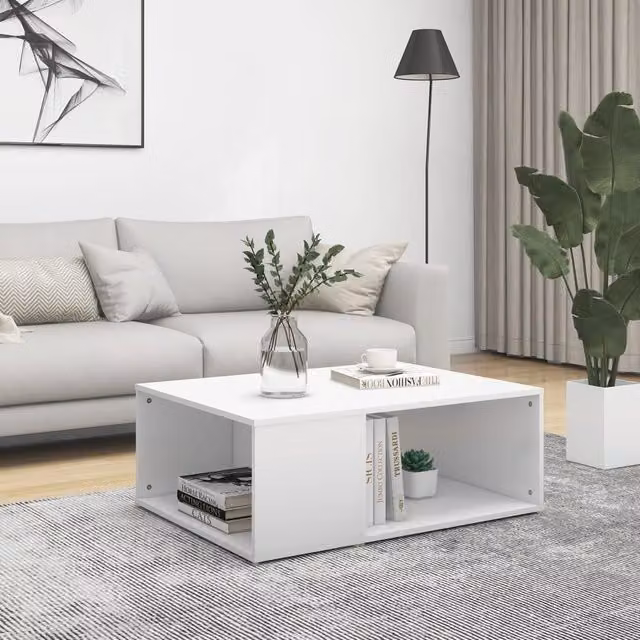 Berkfield Home Modern White Rectangular Coffee Table in Engineered Wood W/D/H: 90 x 67 x 33 cm