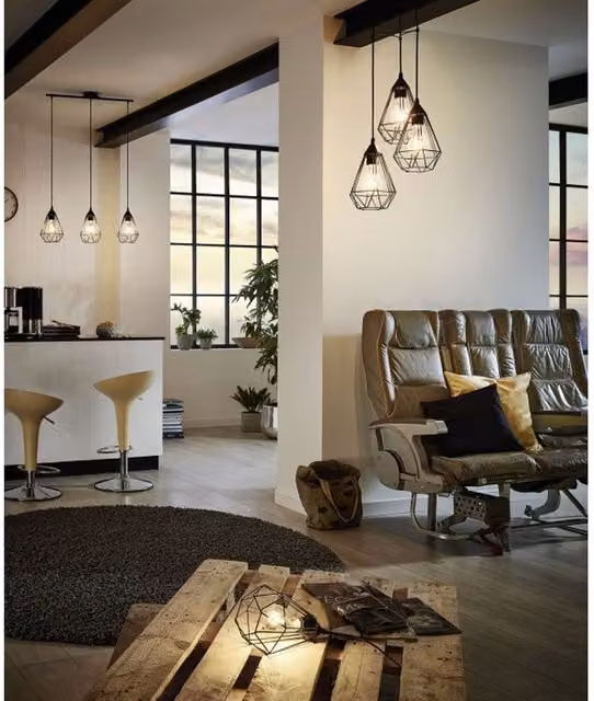 Eglo Tarbes 3-Light Black Metal Geometric Pendant Light – 1