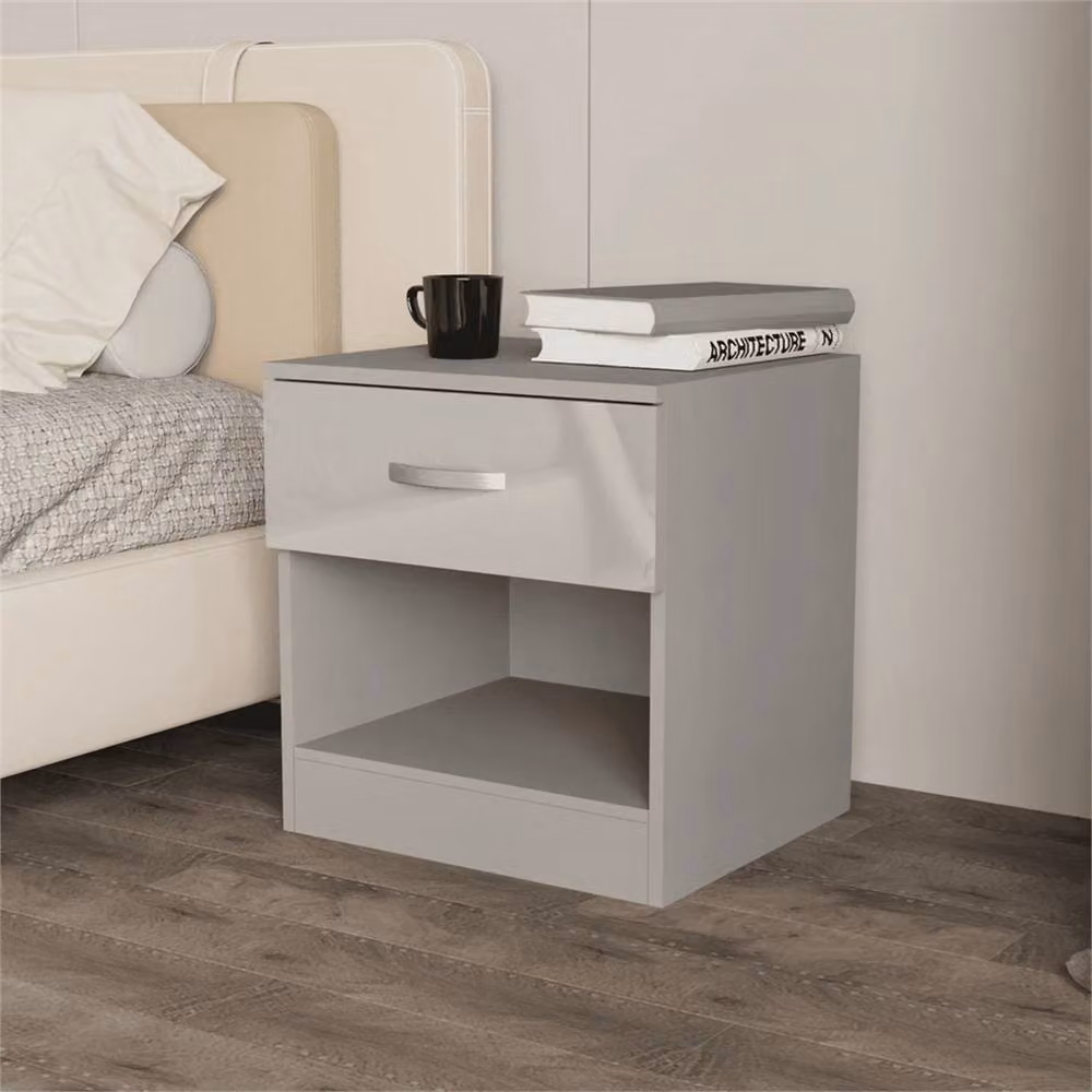 PAWNORA Modern Gloss Grey Bedside Table – 3