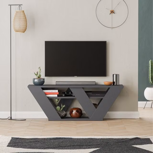 Decortie Pipralla Modern Multimedia Centre TV Unit with Shelves in Anthracite Grey, Width: 110 cm