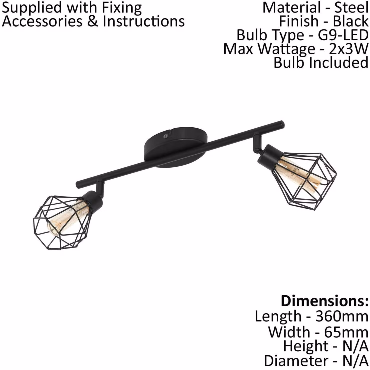 Loops Modern Black Metal Ceiling Spotlight and Matching Wall Light Set with Adjustable Cage Design – 2