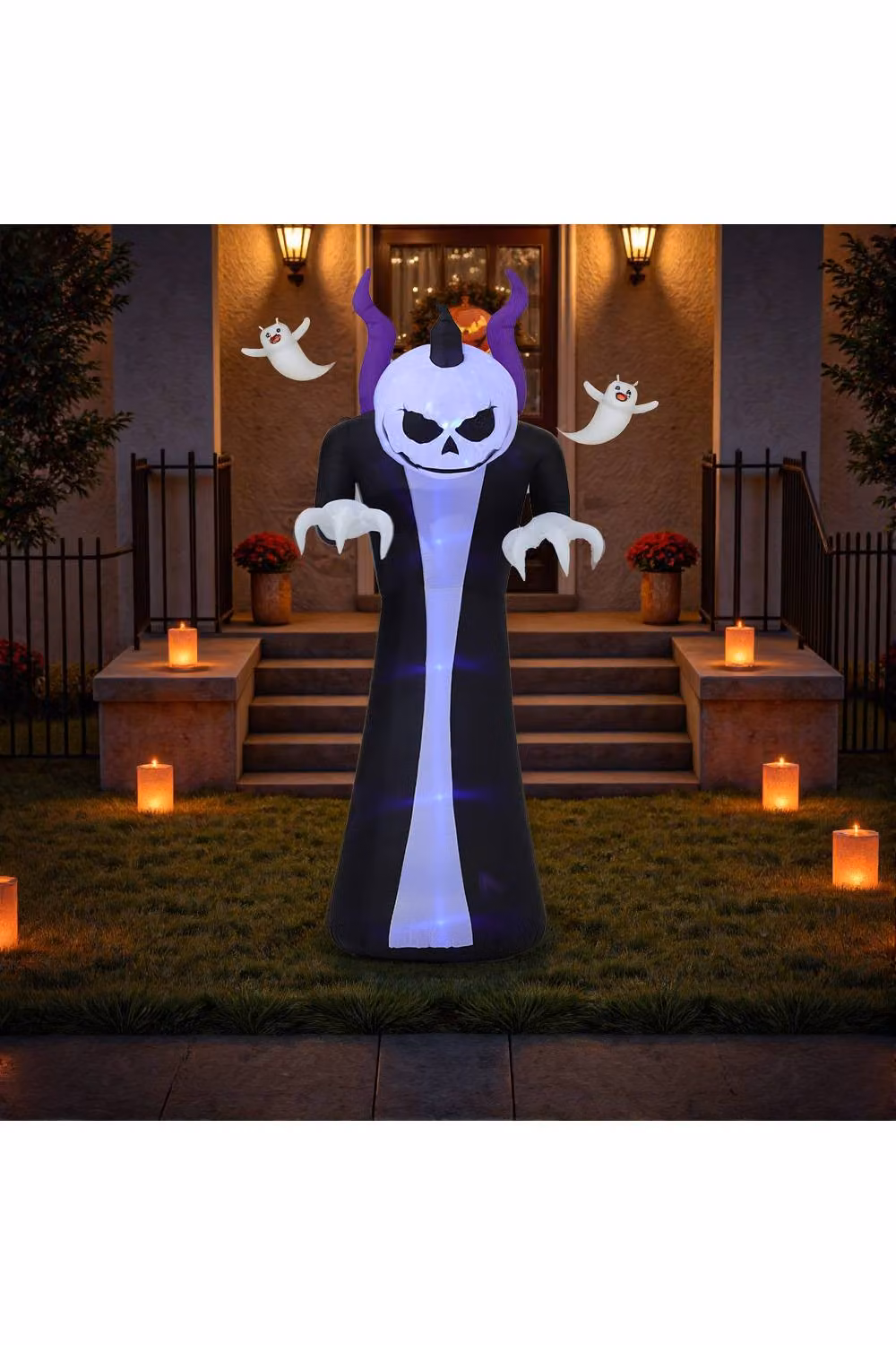 Garden Sanctuary Halloween Inflatable Ghost with Raised Hands and LED Lights in Black and Blue – 2