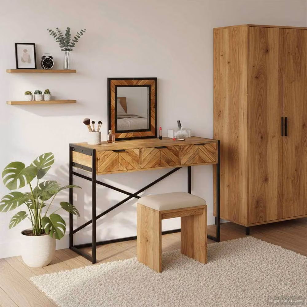 Berkfield Home Elegant Dressing Table with Mirror in Brown Solid Acacia Wood, W/D/H: 100 x 40 x 120 cm – 2
