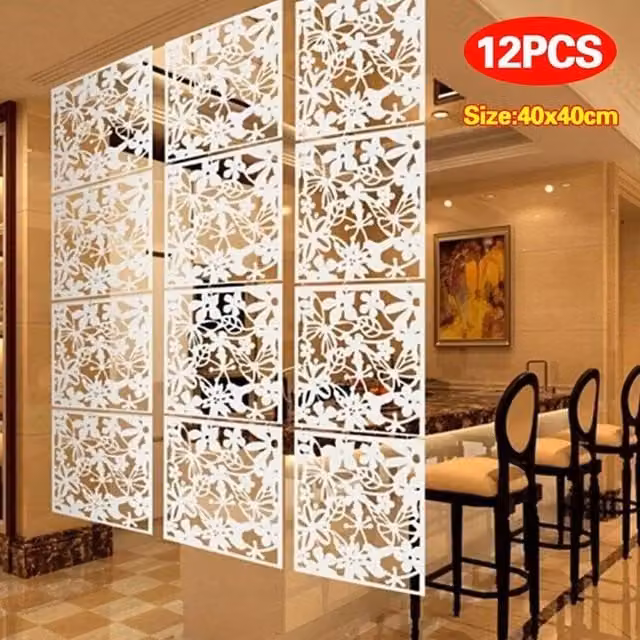 EONLION White Floral PVC Hanging Room Divider Screen with Matt Finish, Width: 50 cm