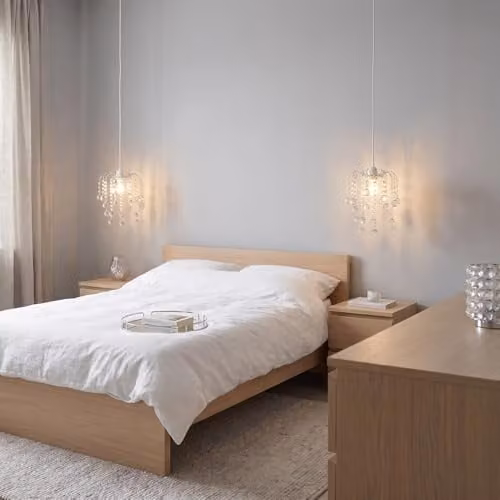 Happy Homewares Chic Waterfall Pendant Light Shade with Clear Acrylic Spheres and Beads in Chrome and Silver, W: 26 cm, H: 22 cm – 2
