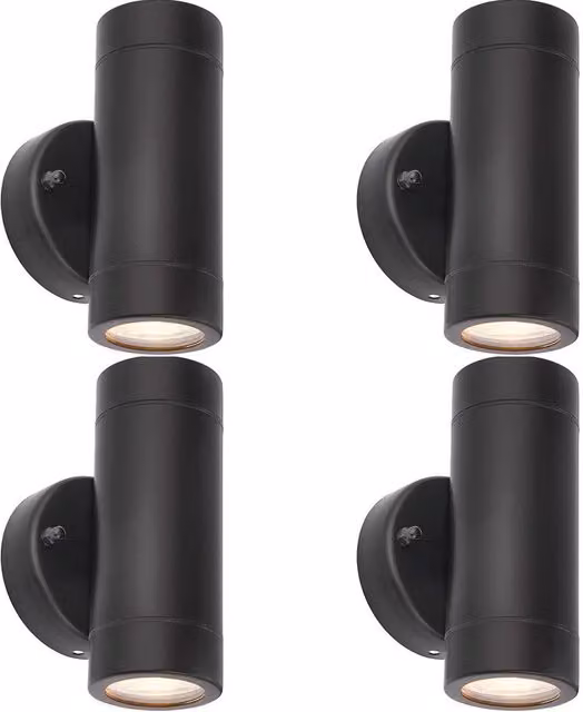 Loops 4 Pack Up & Down Twin Outdoor IP44 Wall Light in Matt Black with Transparent Glass and Stainless Steel – 1