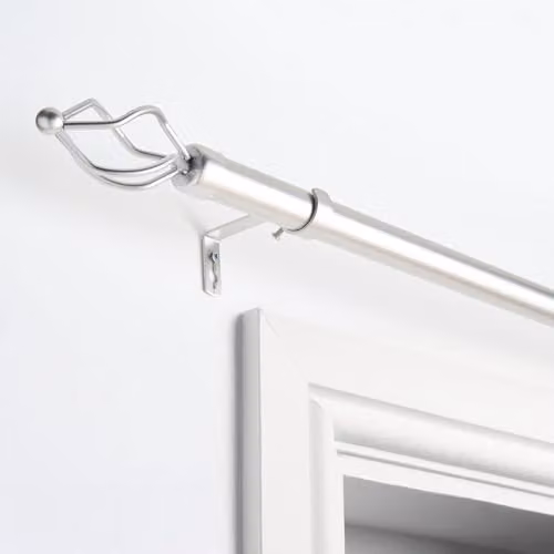 OHS Extendable Silver Metal Curtain Pole with Twist Finials and Brackets, 28mm Diameter, Adjustable from 120 to 220cm