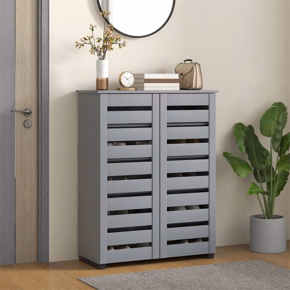 Nordara 5 Tier Shoe Cabinet with Slatted Hinged Doors in Dark Grey, W/D/H: 100 x 100 x 100 cm – 5