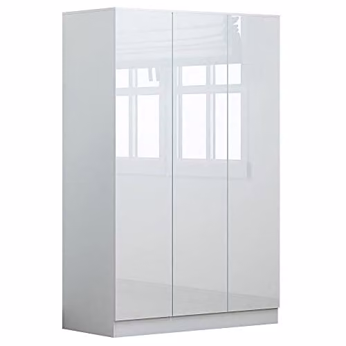 FWStyle White Gloss 3 Door Wardrobe with Soft Close Doors, W/D/H: 120 x 50 x 180 cm