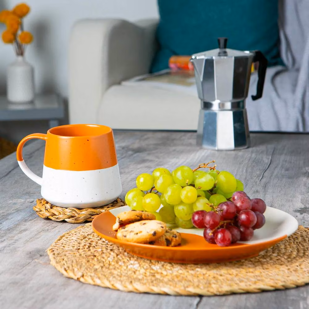 Nicola Spring Ceramic Dipped Flecked Stoneware Coffee Mug, 370ml, Orange and Pink – 3