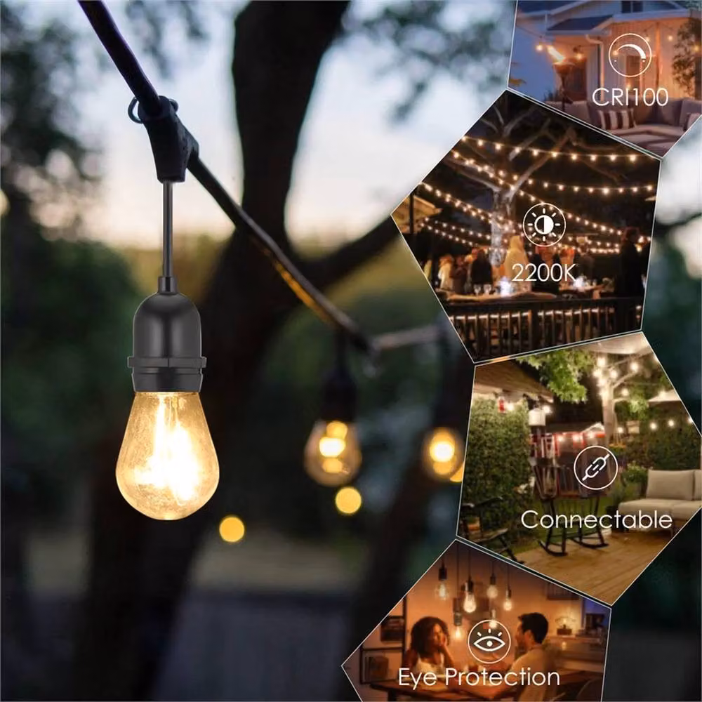 NESTLUNE Heavy Duty LED Outdoor Festoon String Lights, E27, IP65 Waterproof, Warm White, 10m, Black – 6