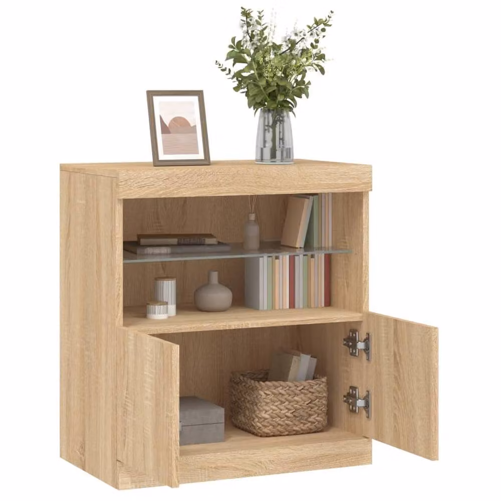 Berkfield Home Modern Sideboard with Integrated LED Lights in Sonoma Oak and Beige, W/D/H: 60 x 37 x 67 cm – 4