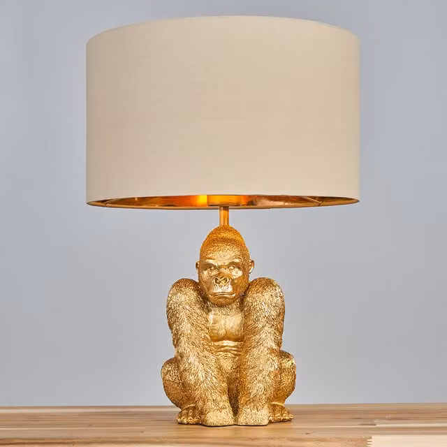ValueLights Sitting Gorilla Table Lamp in Gold/Brass