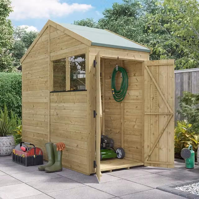 BillyOh Rustic Brown Wooden Apex Shed with Window and 11mm Tongue and Groove Panels, W: 121.92 cm, D: 243.84 cm