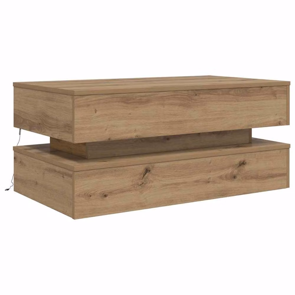 Berkfield Home Modern Artisan Oak Coffee Table with LED Lights in Brown, W/D/H: 90 x 50 x 40 cm – 3
