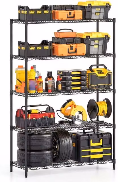 Gymax 5-Tier Adjustable Metal Wire Shelving Unit in Black – 1