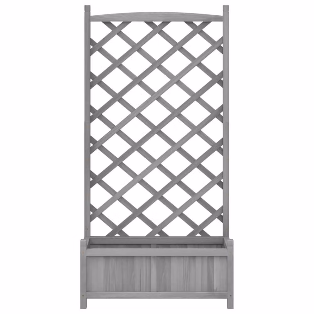 Berkfield Home Grey Solid Wood Fir Planter with Trellis – 3