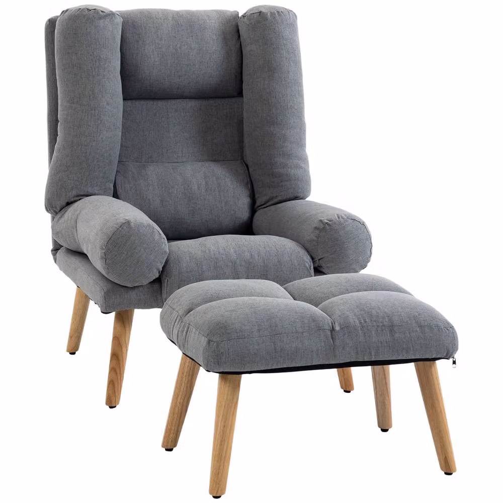 STILVORA Recliner Armchair with Matching Ottoman in Grey Fabric – 3