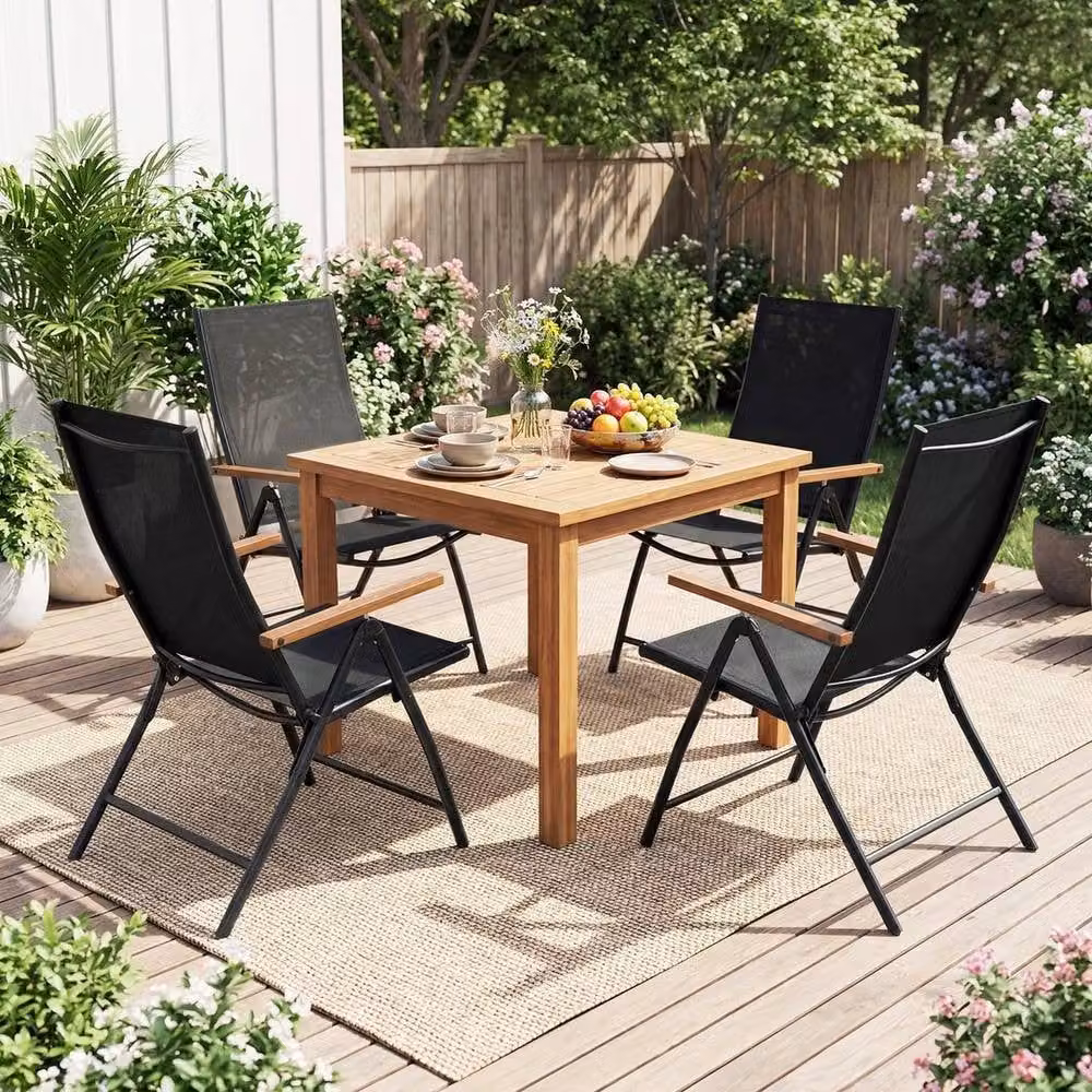 KORVIXA Set of 4 Black Portable Outdoor Folding Patio Dining Chairs with Armrests – 3