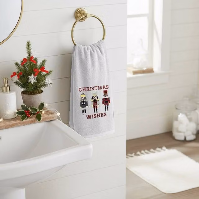 Velosso Nutcracker Christmas Cotton Hand Towels, 2 Pack, White