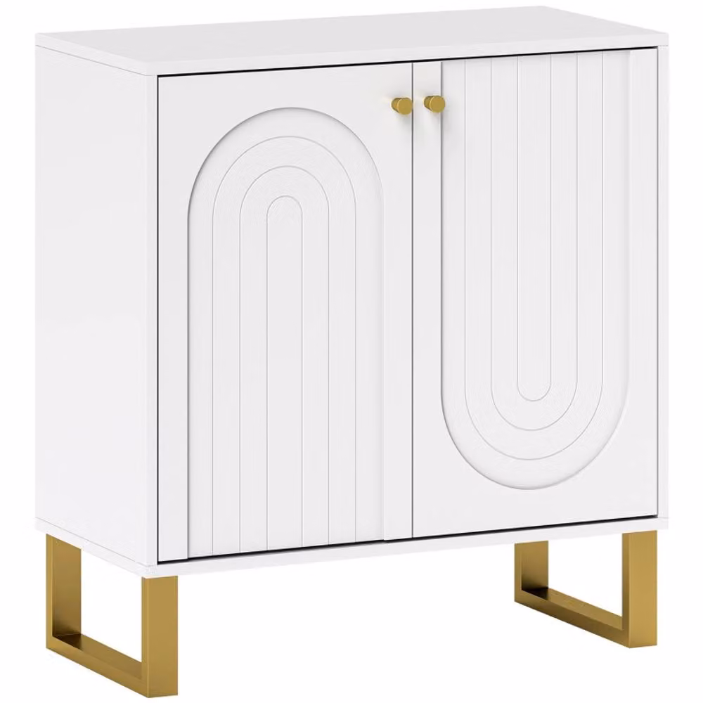 STILVORA Modern Sideboard Storage Cabinet in White and Gold with Adjustable Shelf – 2