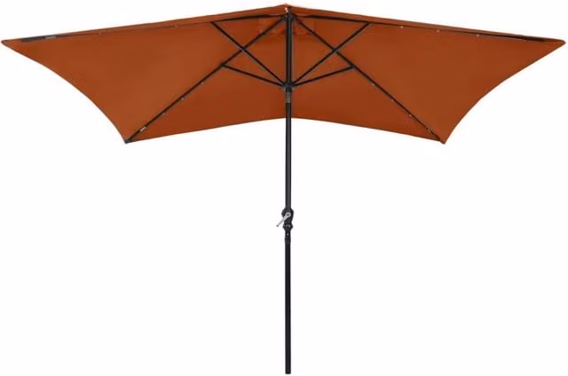 Berkfield Home Parasol with LEDs and Steel Pole in Burnt Orange, W/D/H: 300 x 200 x 200 cm