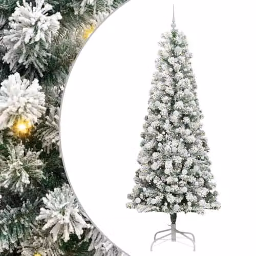 vidaXL Artificial Hinged Christmas Tree in Green and White, Height: 240 cm – 1