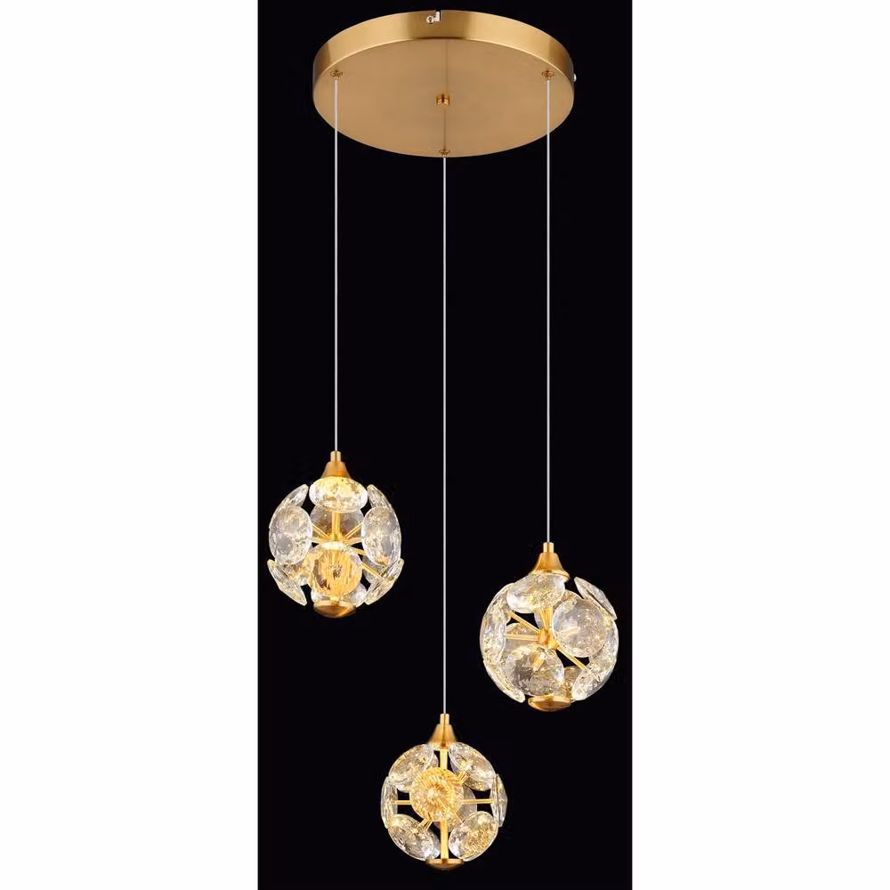 Netlighting Virina Cluster Pendant Light in Gold and Transparent with K9 Crystals and 3x LED Warm White Bulbs – 2
