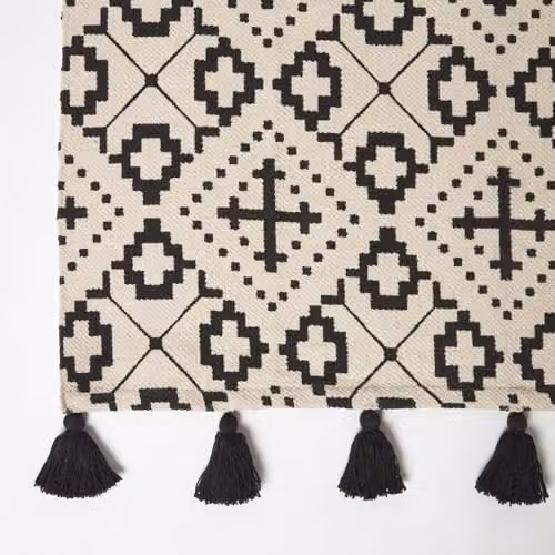 Homescapes Reva Geometric Cotton Rug in Black and White, W: 90 cm, L: 150 cm – 6