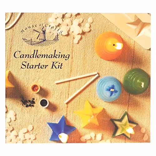 House of Crafts Multicoloured Candlemaking Starter Kit with Wax Pellets, Moulds, Dyes, Wicks and Instructions