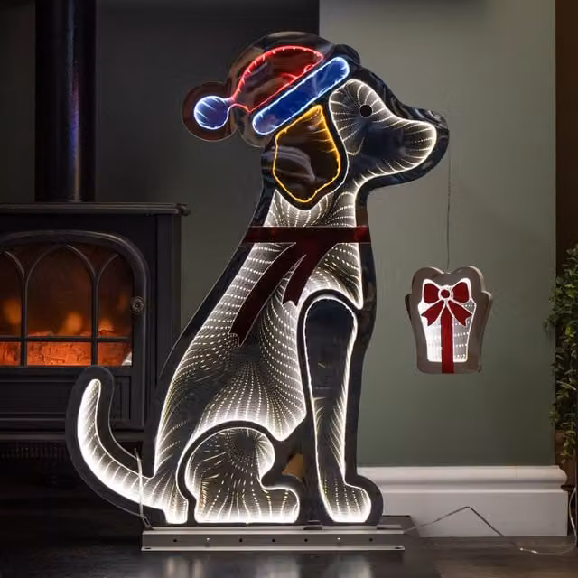 Samuel Alexander LED Infinity Standing Dog Christmas Decoration in White and Multicolour, Height: 78 cm