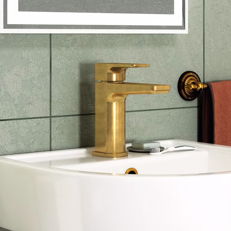 Muro Mono Basin Mixer Tap Single Lever Countertop Design in Brushed Brass